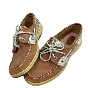 Women's Sperry Top-Sider Tan With Animal Print And Sequins Size 8.5